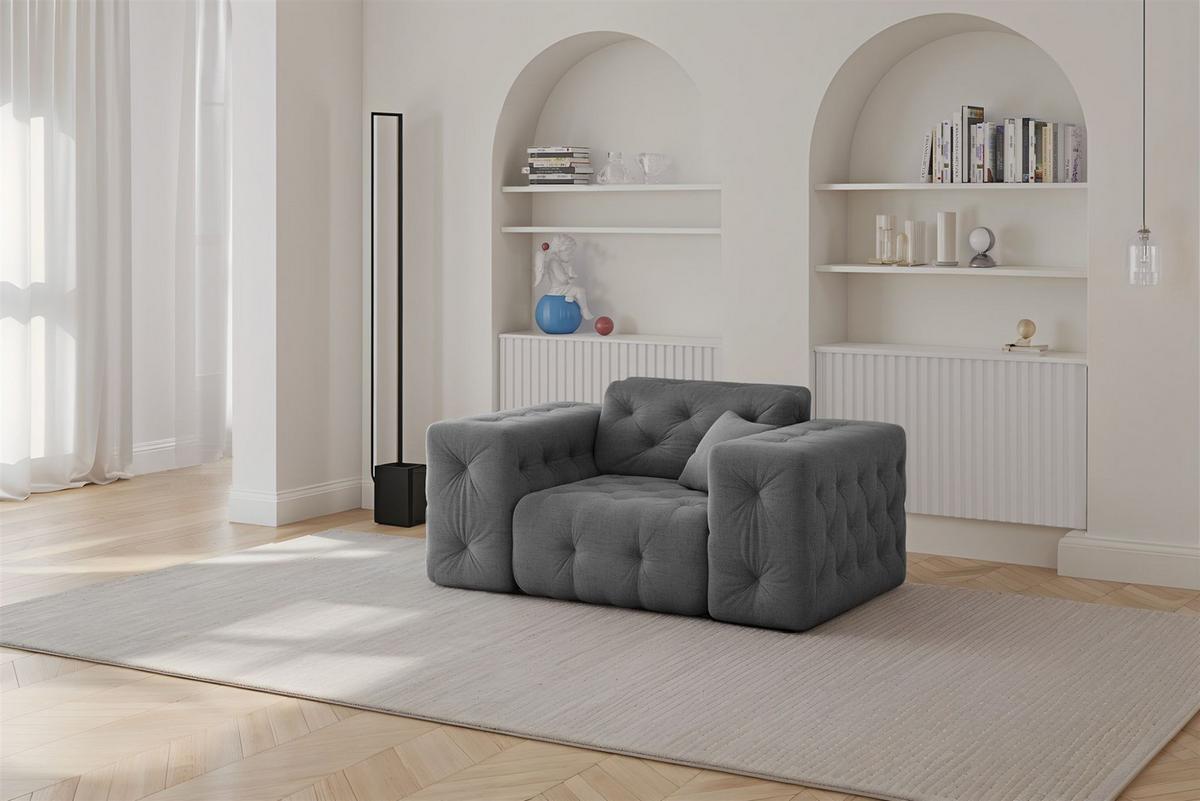 SOFASET Chantal In Moly - Anthrazit, Holzwerkstoff/Textil (186/78/96cm) - Fun Möbel