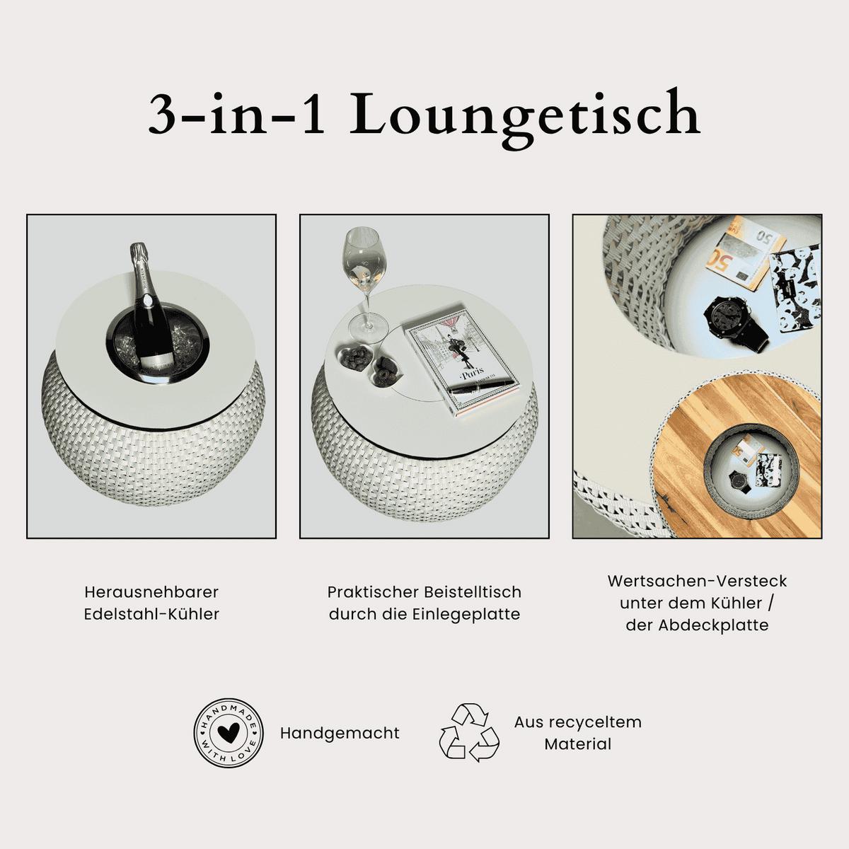 3-IN-1 LOUNGETISCH MIT EDELSTAHL-KÜHLER Milano Champagner 40 cm - Champagner, Kunststoff/Metall (55/55/40cm) - COOTAB Cooler Table