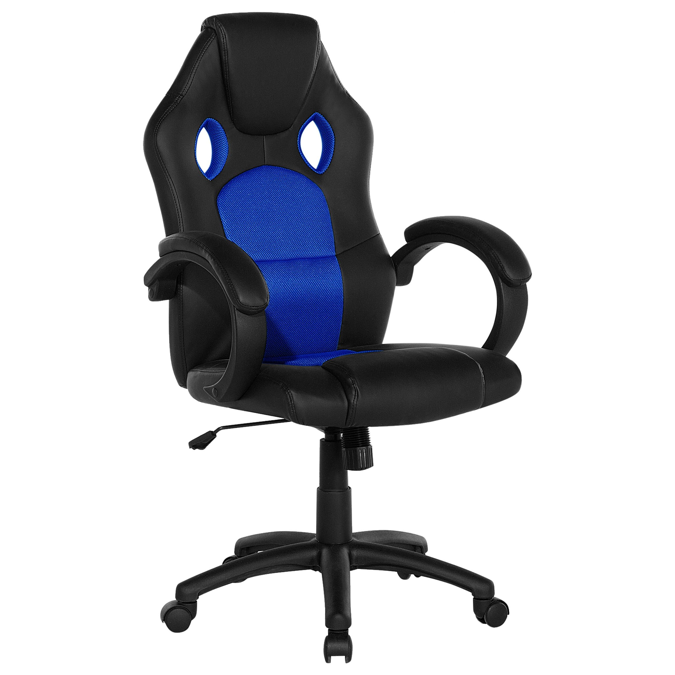 BÜROSTUHL Kunstleder Schwarz/Marineblau Fighter - Schwarz, Kunststoff/Textil (65/108/65cm) - Beliani