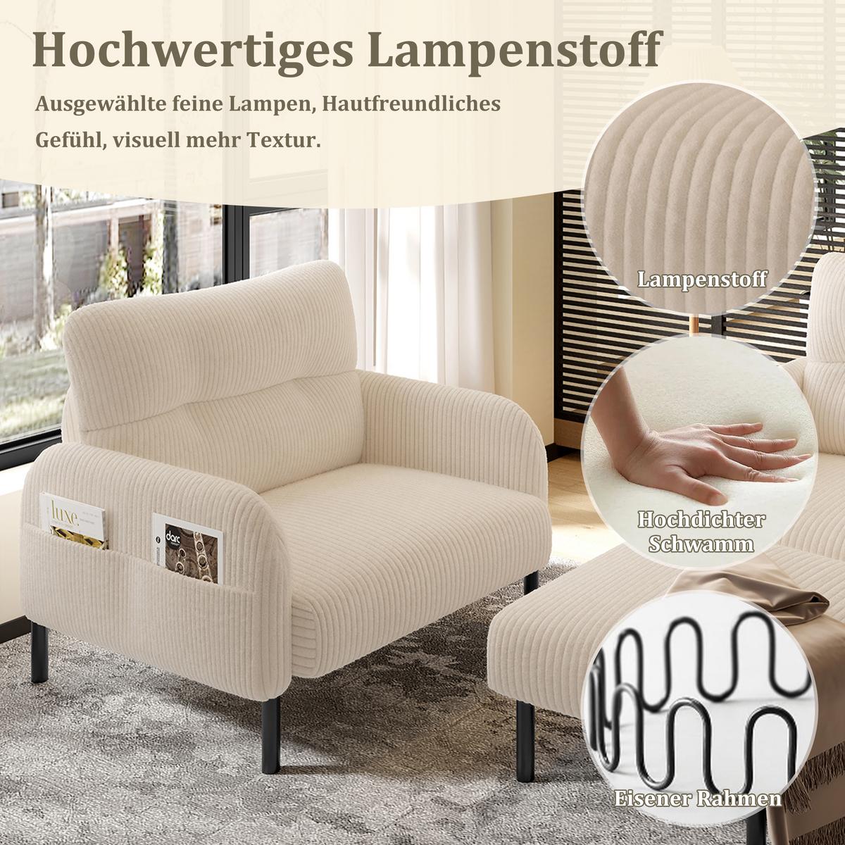 SITZGARNITUR 3-teiliges mit Hocker und Seitentasche - Beige, Textil (120/79/75cm) - Urban Meuble