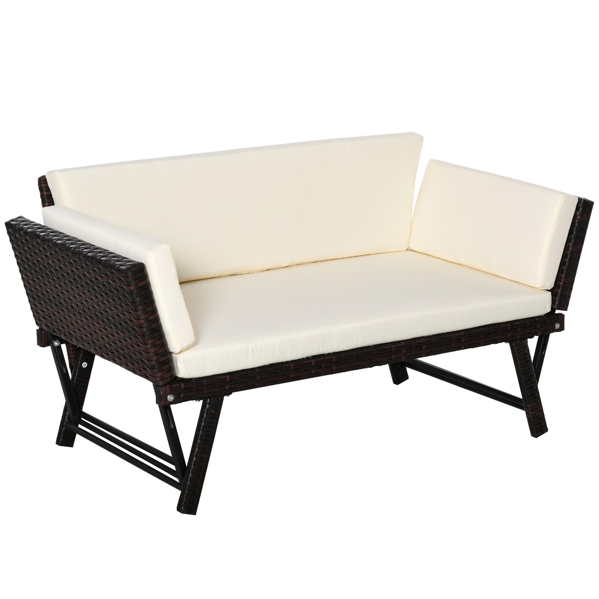 POLYRATTAN Gartensofa, Stahl, Braun - Braun, Metall (63/67/129cm) - Outsunny