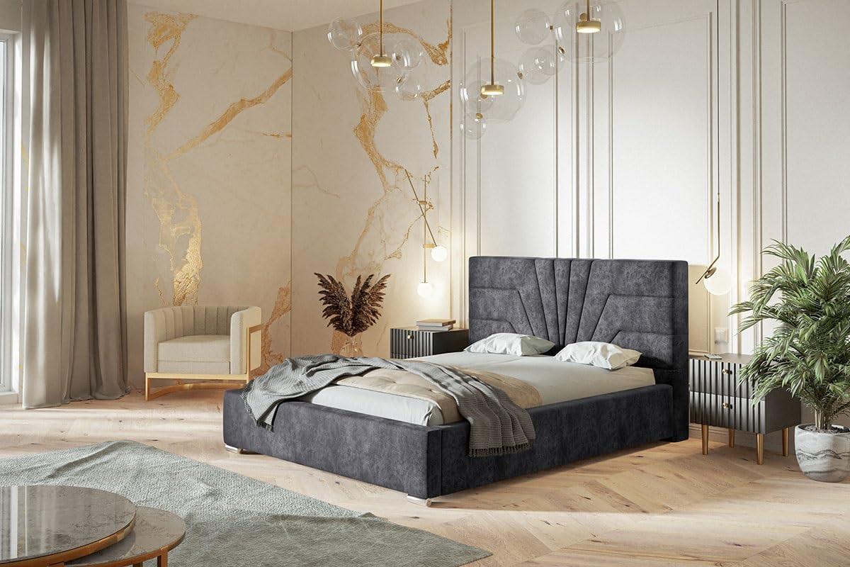 POLSTERBETT Athene mit Kopfteil, 140x200 cm, Doppelbett mit Bettkasten und Lattenrost aus Holz, Velourstoff Dunkelgrau - Dunkelgrau, Holz/Textil (140/200cm) - Alpi-Möbel