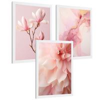 POSTER 3er-Set Wandbilder Orchidee Marmor modern Wohnzimmer Deko, Schlafzimmer, Küche, Badezimmer Weißer Rahmen A3 - Weiß, Papier (29.7/1/42cm) - Nacnic