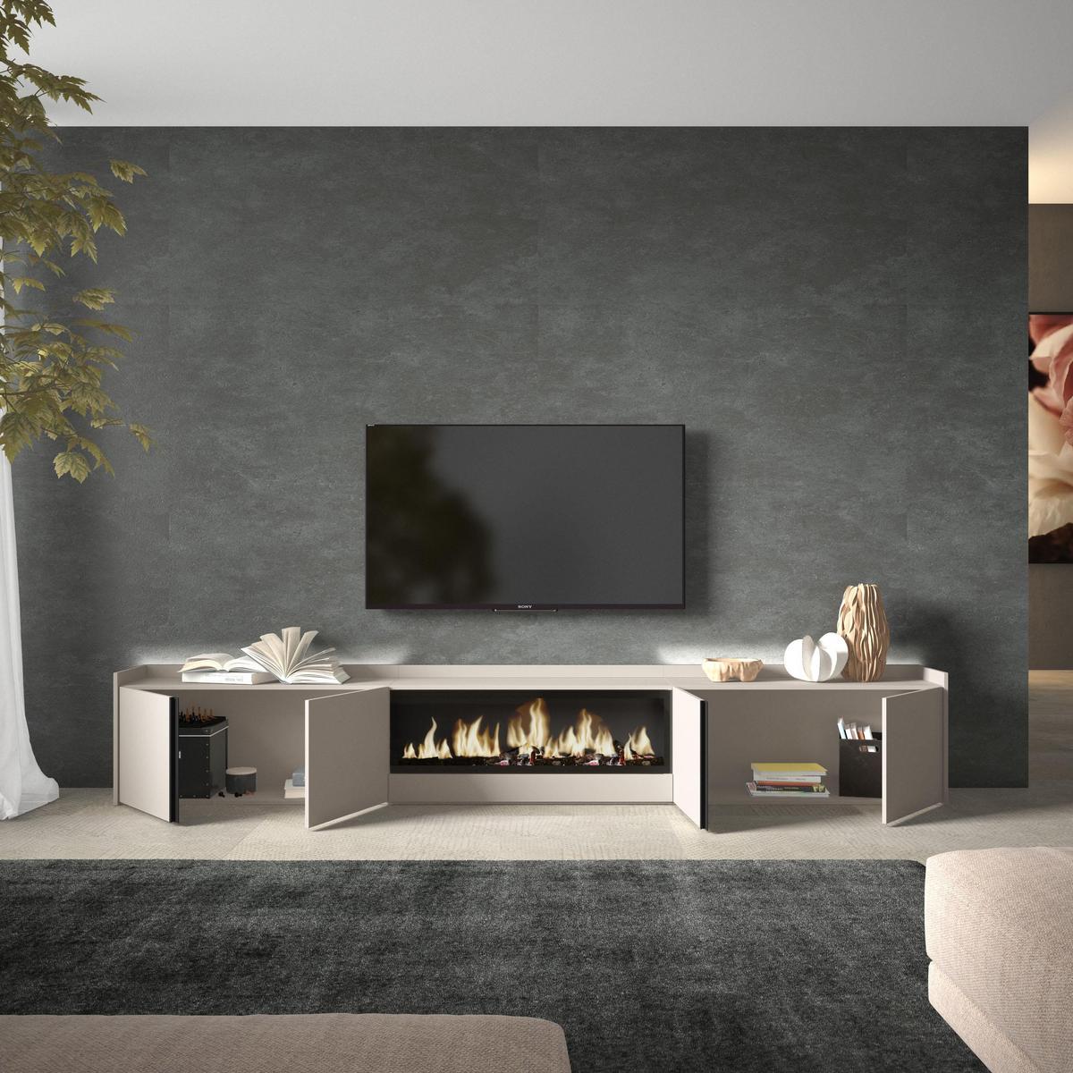 LOWBOARD, Beige, 315/35/50cm, Kamin mit Feuereffekt XXL - Beige, Holzwerkstoff (315/50/35cm) - Skraut Home