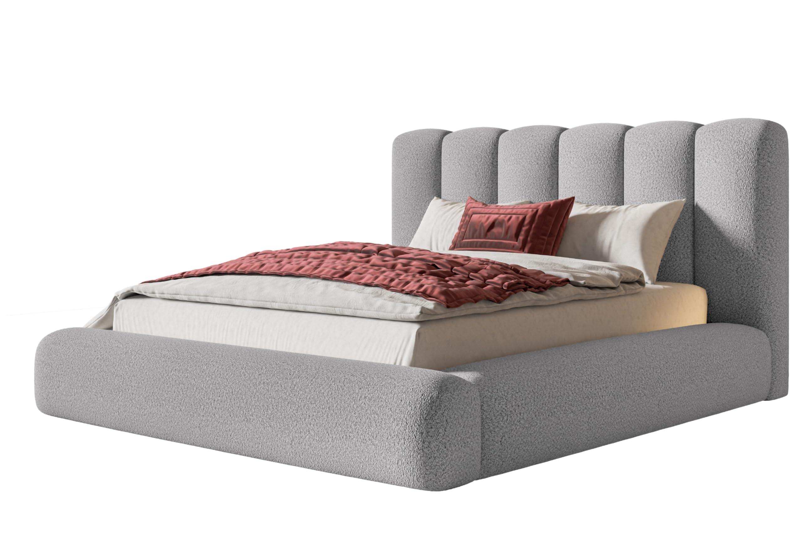 BETT 140x200 - Polsterbett mit Bettkasten und Holzrahmen - Modern Bett - Eleganter Catch Me-Stoff - Kollektion Alva Maxi - Hellgrau - Hellgrau, Holz/Textil (140/200cm) - Alpi-Möbel