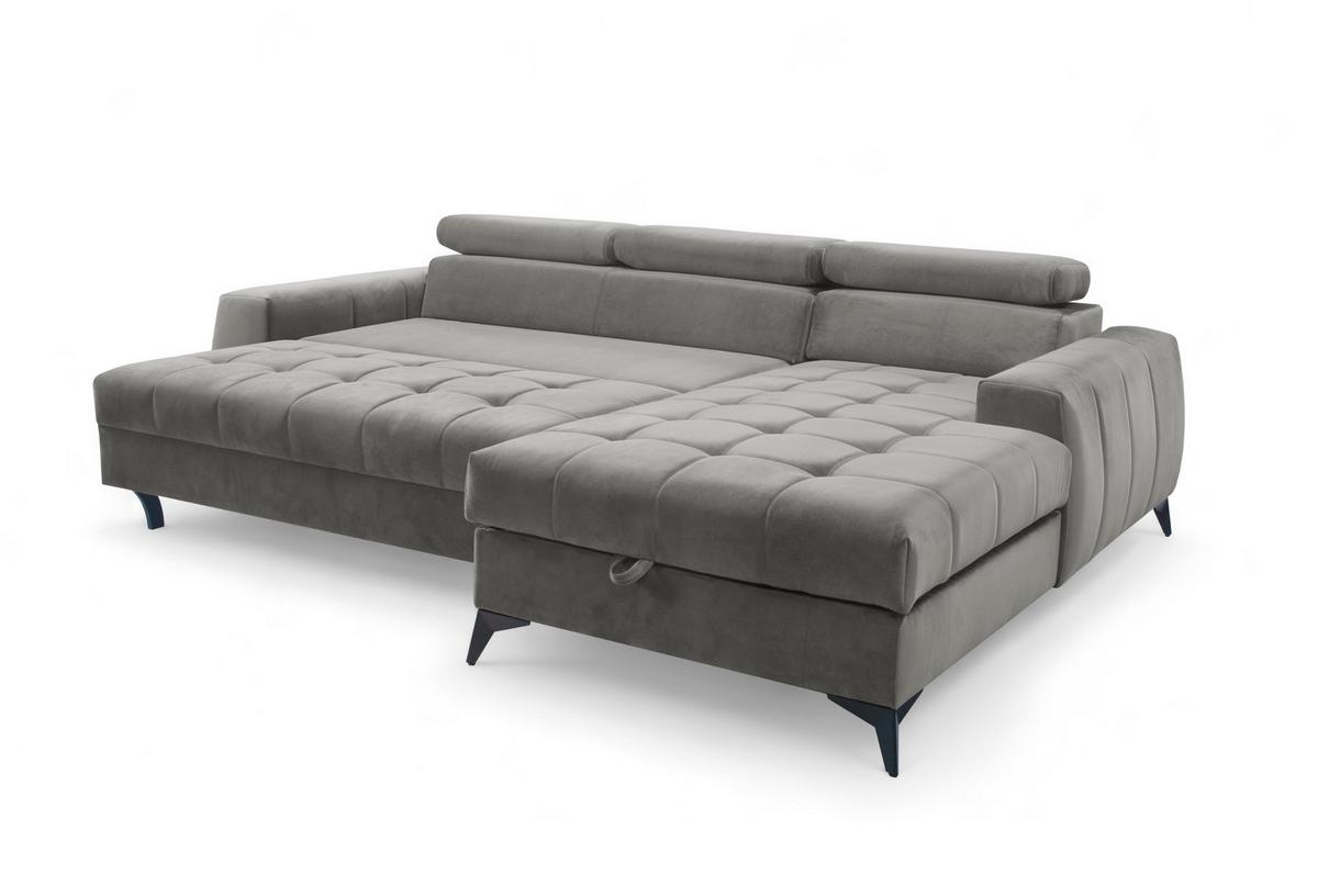 ECKSOFA L Form Arkucio Mini Grau 260/200/95 cm Rechts mit Schlaffunktion - Schwarz/Grau, Textil/Metall (260/200cm) - AX Living
