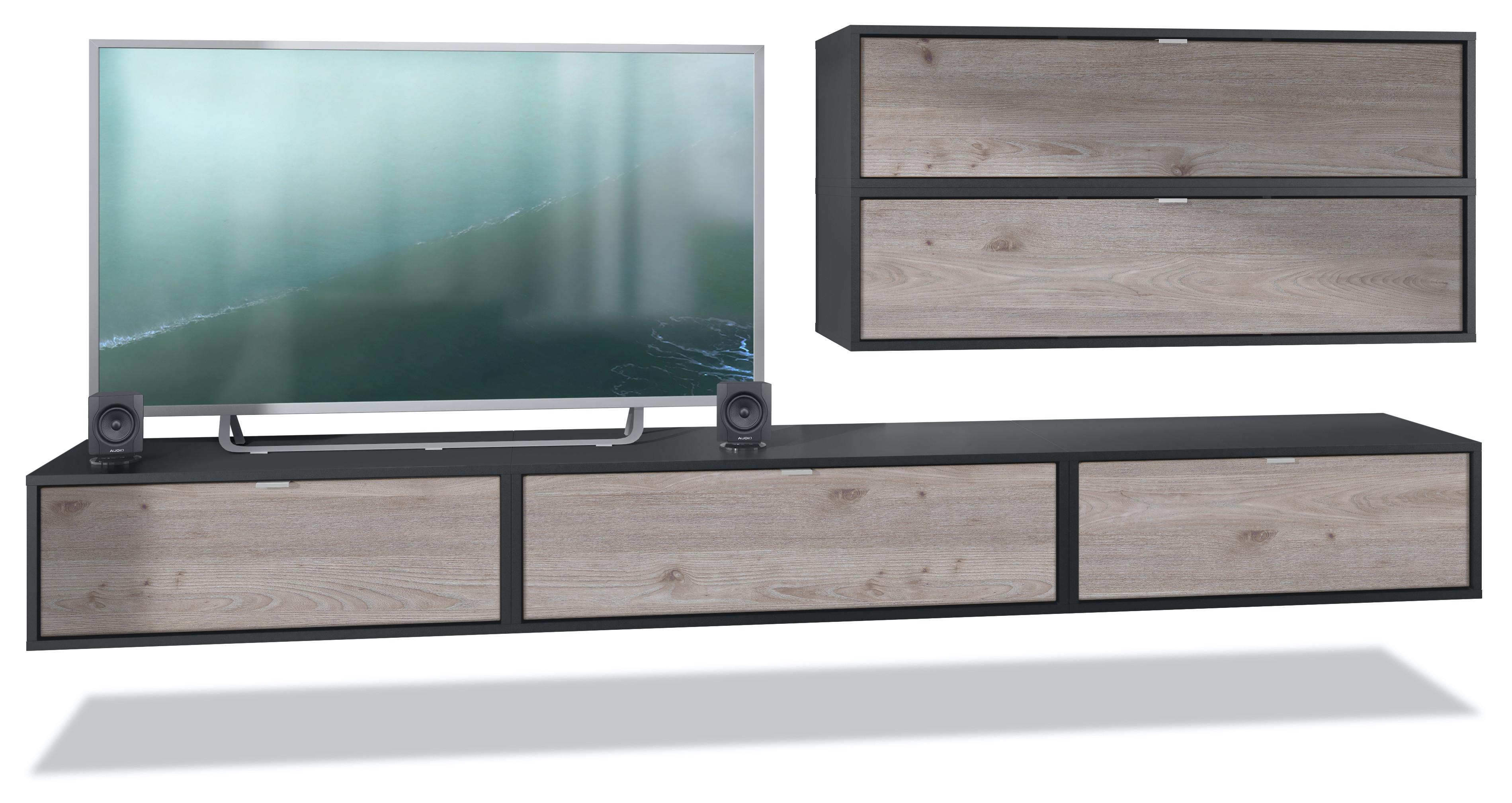 WOHNWAND Lana Fronten in Eiche Nordic - Silbereichenfarben, Holzwerkstoff (260/150/37cm) - Vladon