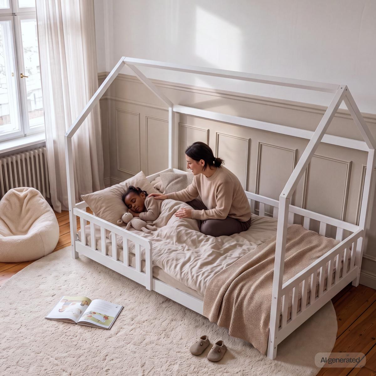 HAUSBETT Hesel - Weiß, Holz (140/200cm) - [en.casa]