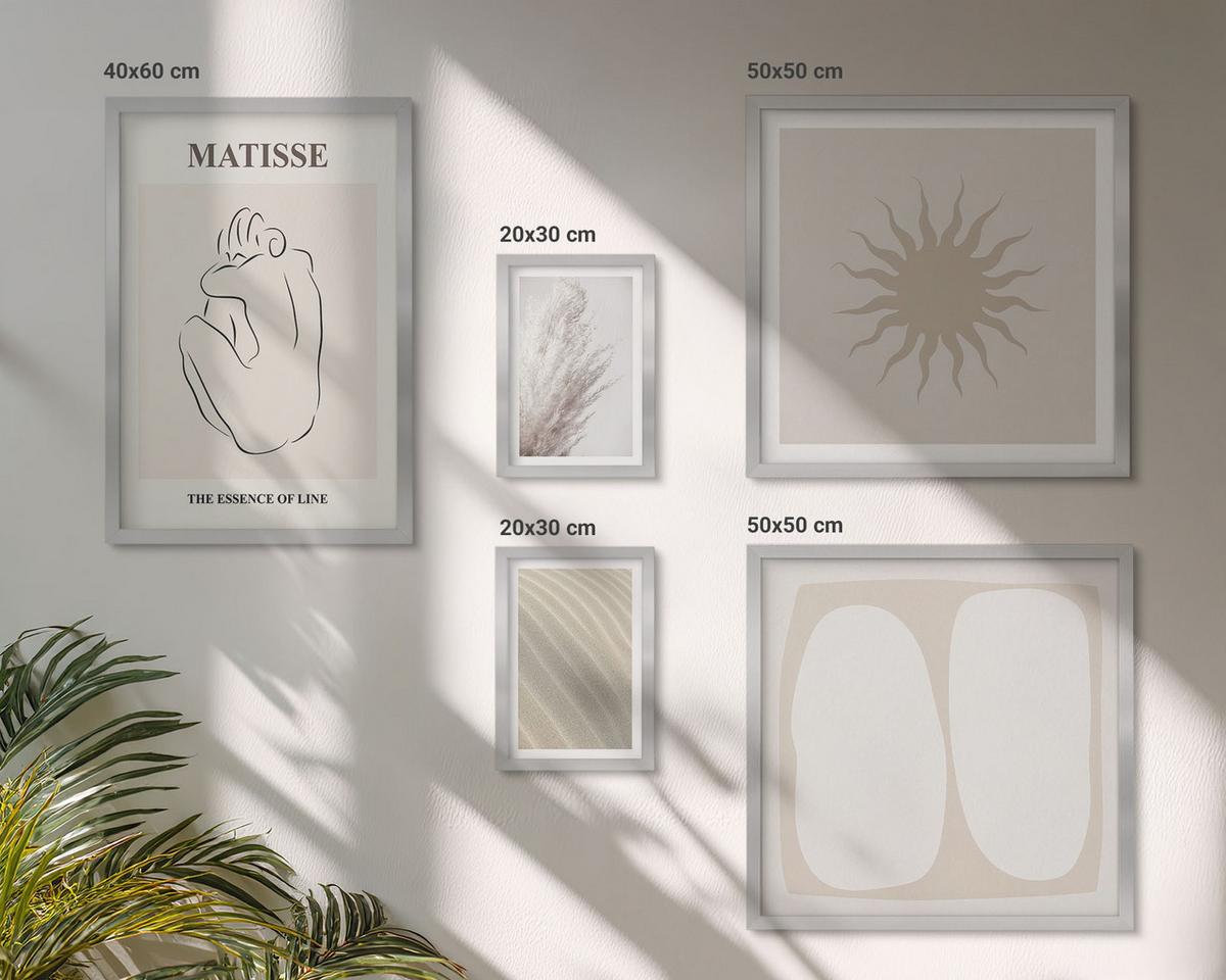 BILDER SET 5er Set - 50x50 cm & 20x30 cm & 40x60 cm Silberner Rahmen - Minimalistische Sandwellen - Silberfarben, Kunststoff (40/60cm) - TULUP