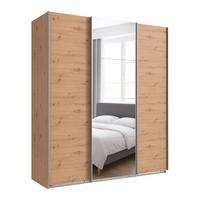 SCHWEBETÜRENSCHRANK 3-türig B180/H208/T64 cm in Eiche Artisan Dekor, Kleiderschrank mit einer Spiegeltür / 22513 - Eichefarben/Braun, Holzwerkstoff/Metall (180/208/64cm) - luma-home
