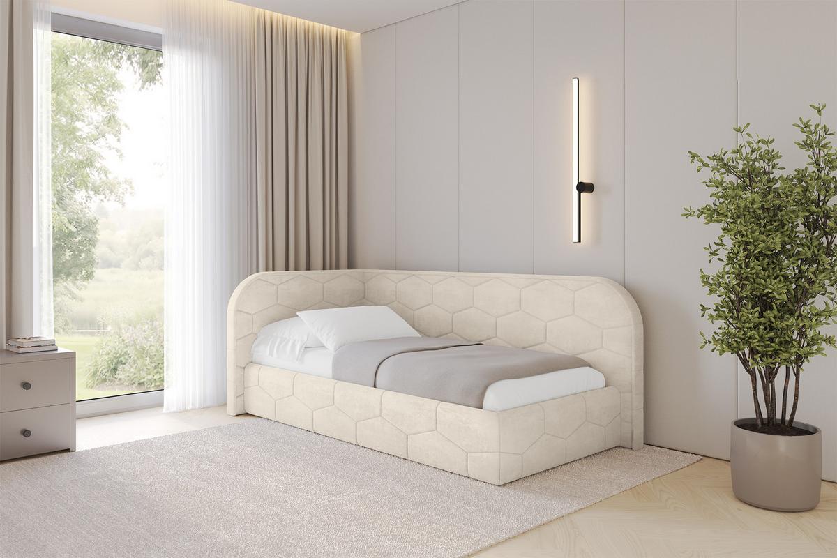 EINZELLBETT Jugendbett mit Bettkasten und Matratze H3/H4, Rechts - JAXY 80x200 Beige - Naturfarben, Holzwerkstoff/Textil (80/200cm) - ALTDECOR