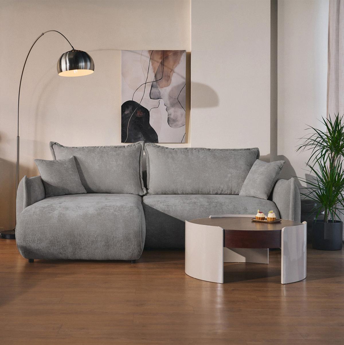 ECKSOFA Cushi Grau-Chenille - Schwarz/Grau, Kunststoff/Textil (252/183cm) - Selsey