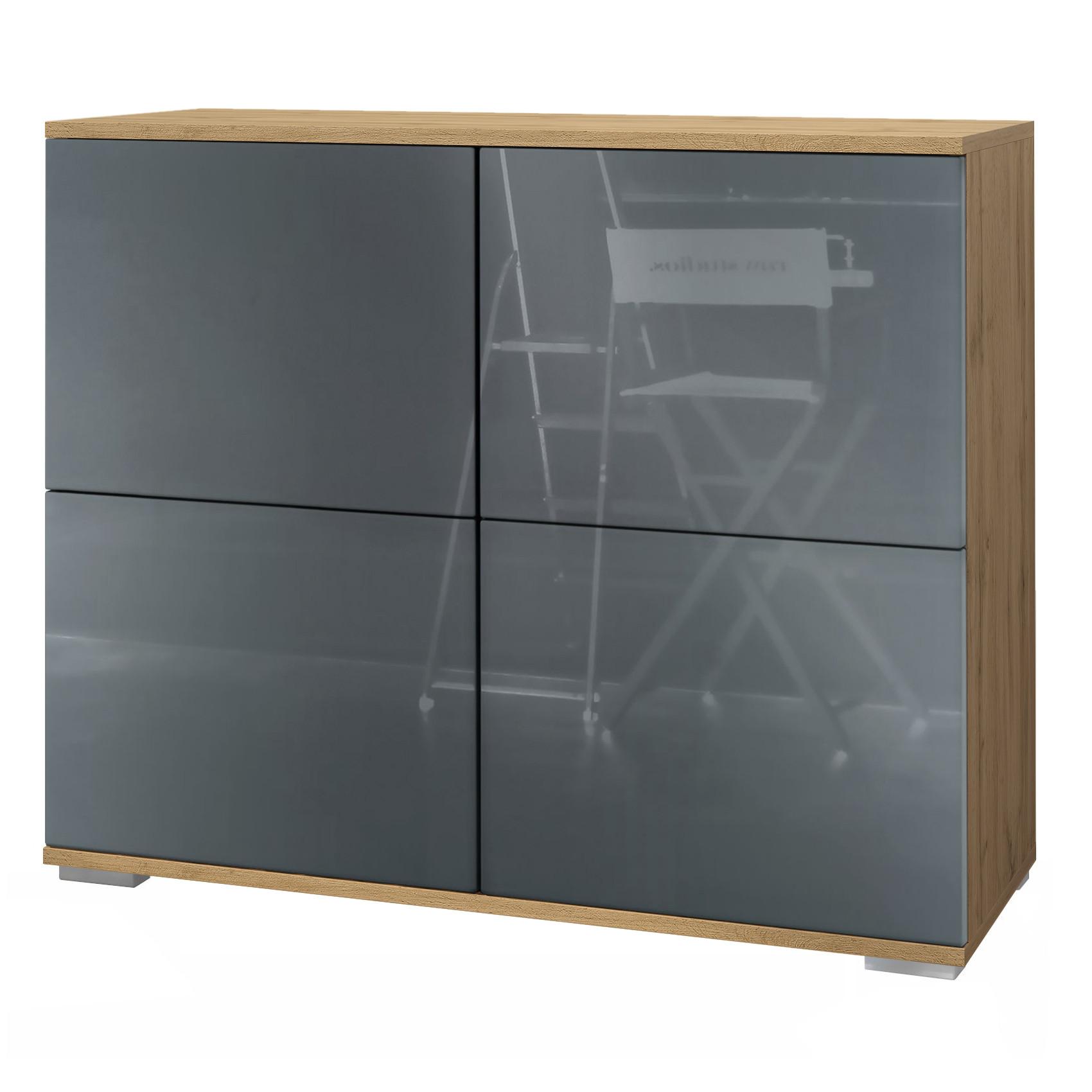 KOMMODE Rova Grau Hochglanz - Grau, Holzwerkstoff (92.5/75.5/35cm) - Vladon