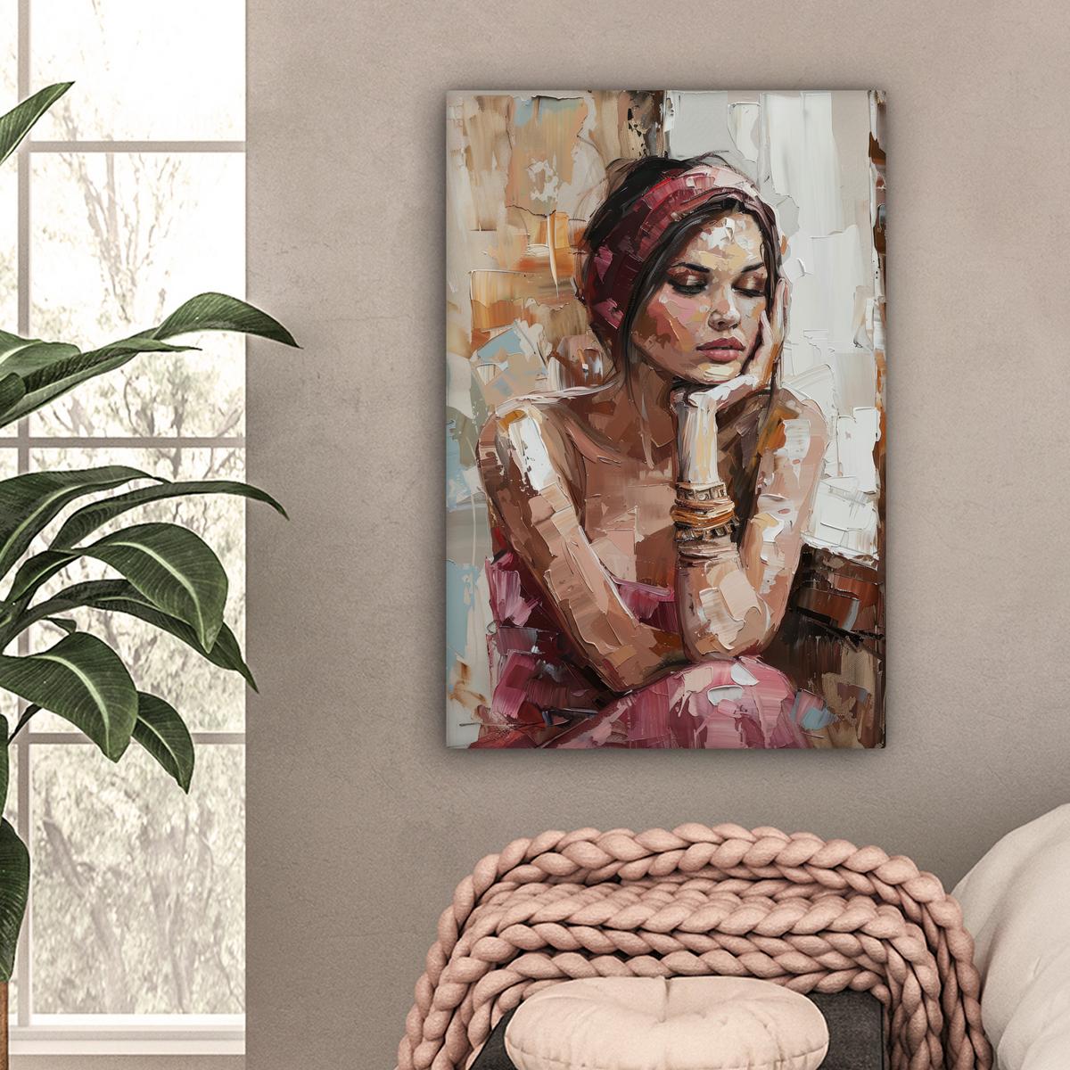 LEINWANDBILD Frau - Lackierung - Porträt - Modern Wanddeko Schlafzimmer 60x90 cm - Altrosa, Textil (60/90cm) - MuchoWow