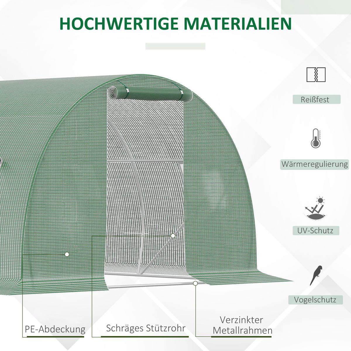 FOLIENGEWÄCHSHAUS, Dunkelgrün, PE-Kunststoff, Stahl - Dunkelgrün, Kunststoff (300/200/450cm) - Outsunny