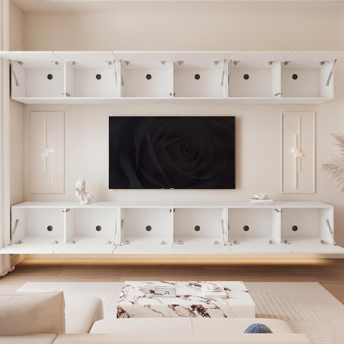 TV-LOWBOARD ANGEL IX mit LED-Beleuchtung, 300 cm Weiß matt - Weiß, Holzwerkstoff (300/36/40cm) - Idohome