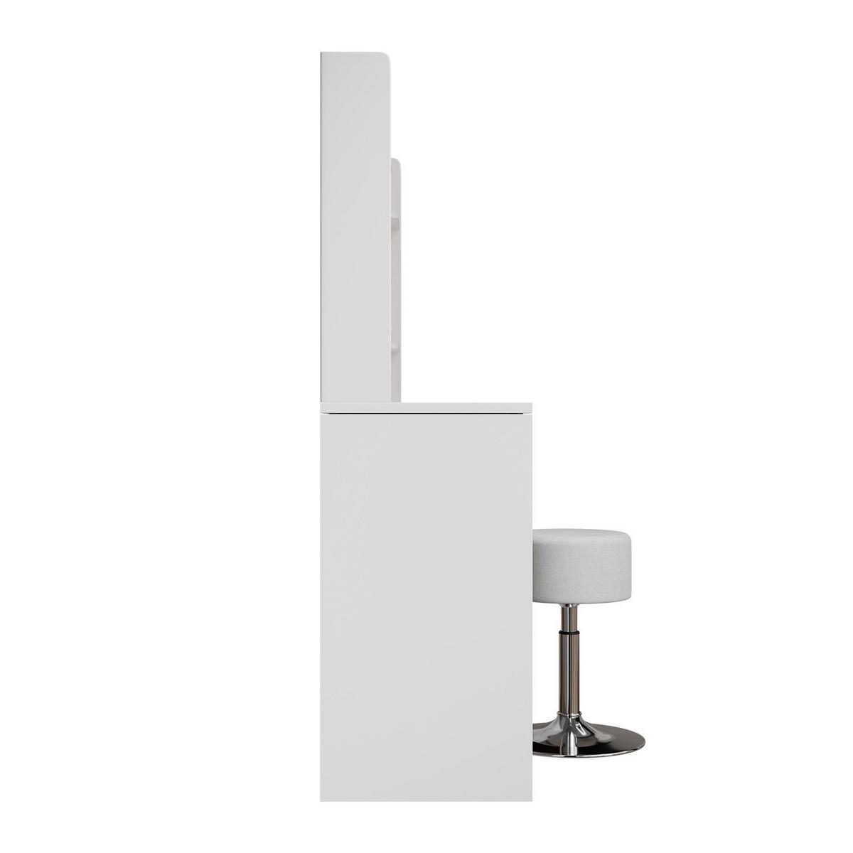 SCHMINKTISCH Malia mit LED und Hocker Tonia - Weiß, Holz (107/140/40cm) - Juskys