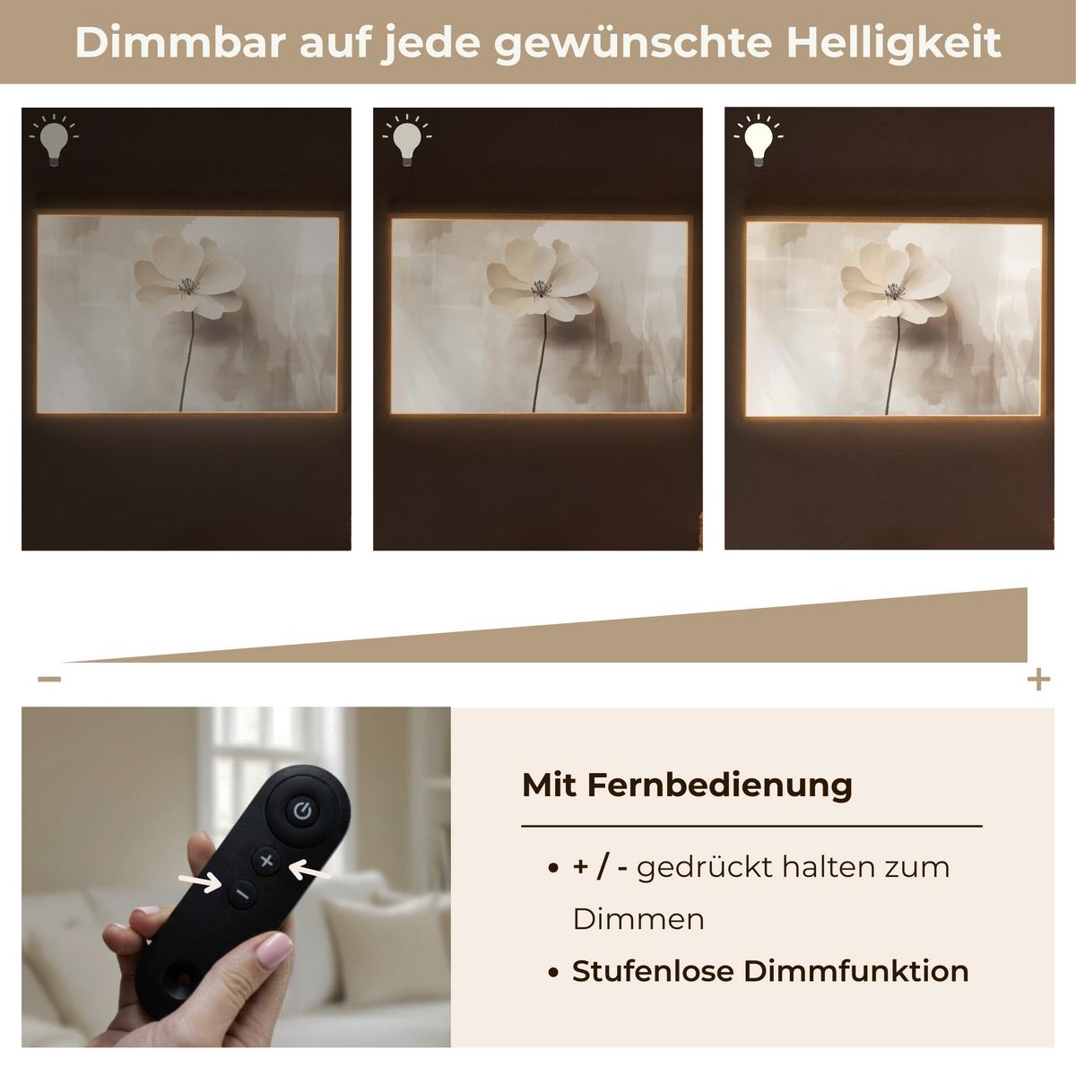 WANDLEUCHTE MIT AKKU Blume - Beige - Farbe - Schatten 90x60 cm - Beige, Holzwerkstoff (90/60/8cm) - OnlyWow