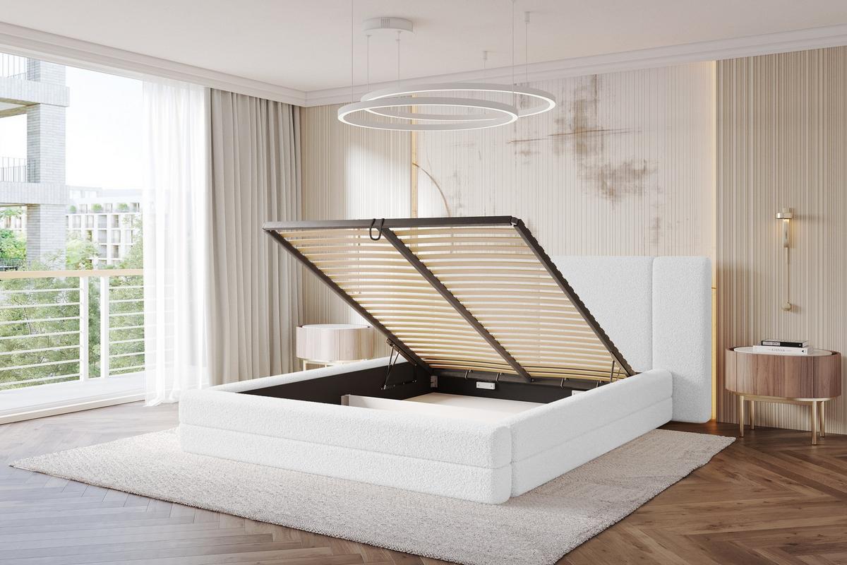POLSTERBETT mit Bettkasten und Lattenrost, Bett mit Matratze H3/H4 - TEVO 140x200 Weiß - Weiß, Holzwerkstoff/Textil (140/200cm) - ALTDECOR