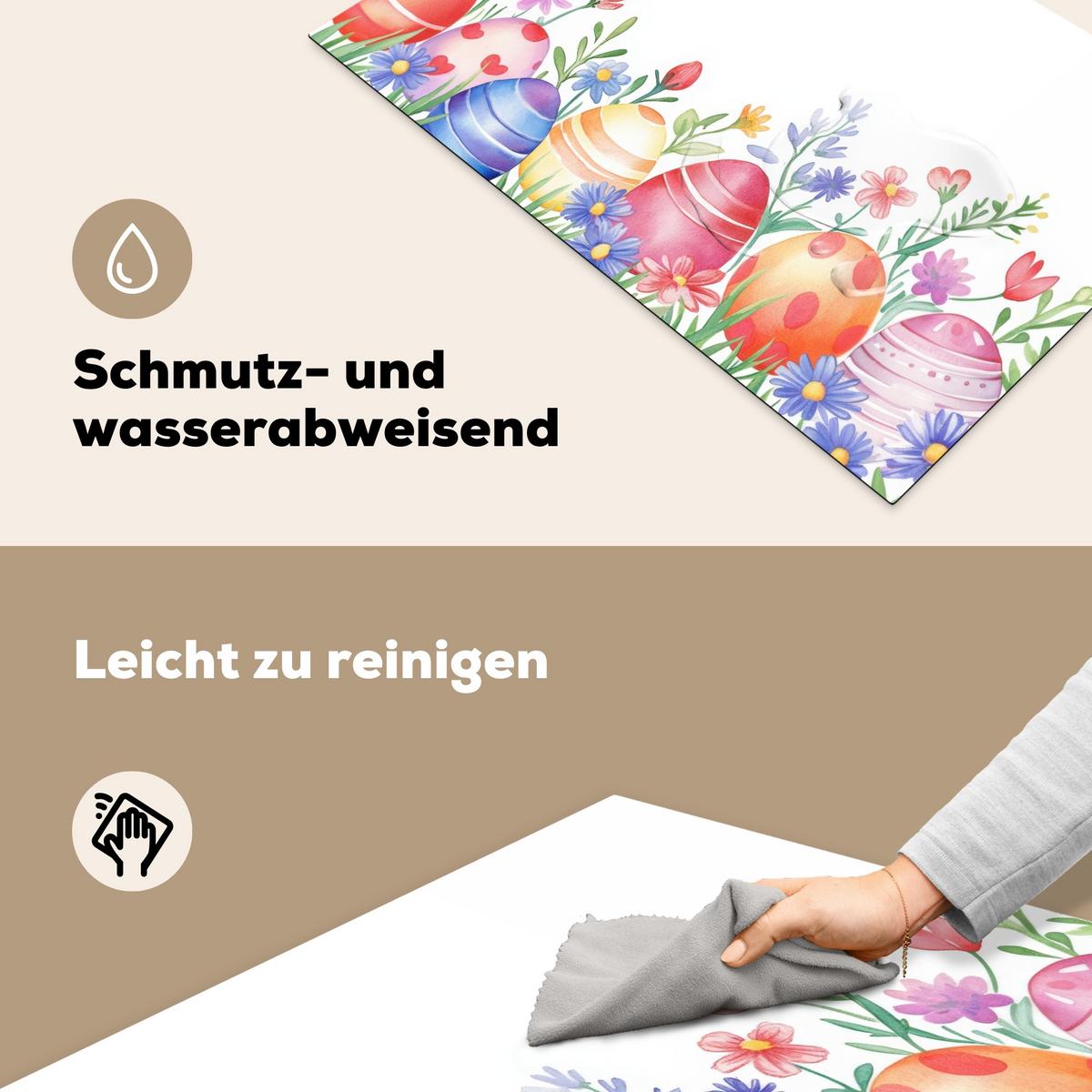 HERDABDECKPLATTE Blumengarten - Bunt - Eier Ceranfeldabdeckung 80x52 cm - Weiß, Kunststoff (80/52/0.2cm) - MuchoWow