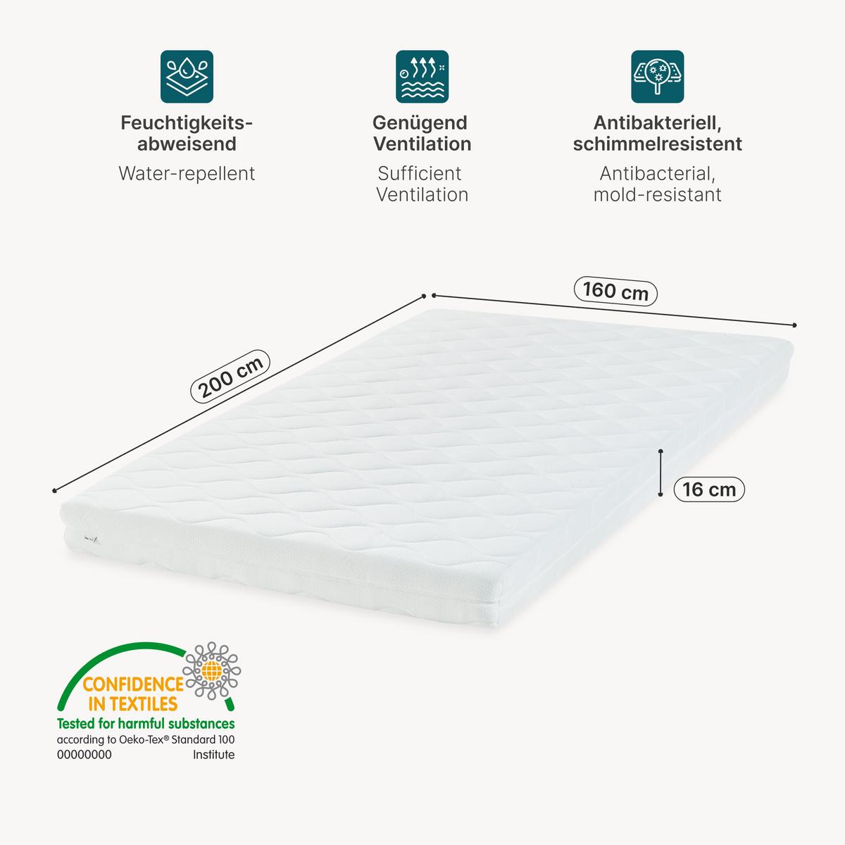 KALTSCHAUMMATRATZE - Weiß, Textil (160/200cm) - [neu.haus]