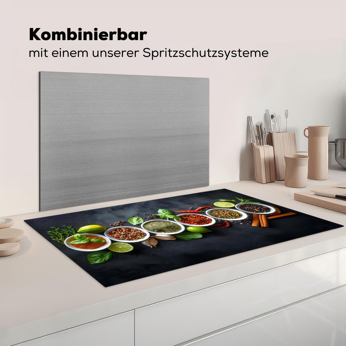 HERDABDECKPLATTE Kräuter - Gewürze - Konkrete Optik - Stilleben Induktionsschutz 91.2x52 cm - Multicolor, Kunststoff (91.2/52/0.2cm) - MuchoWow