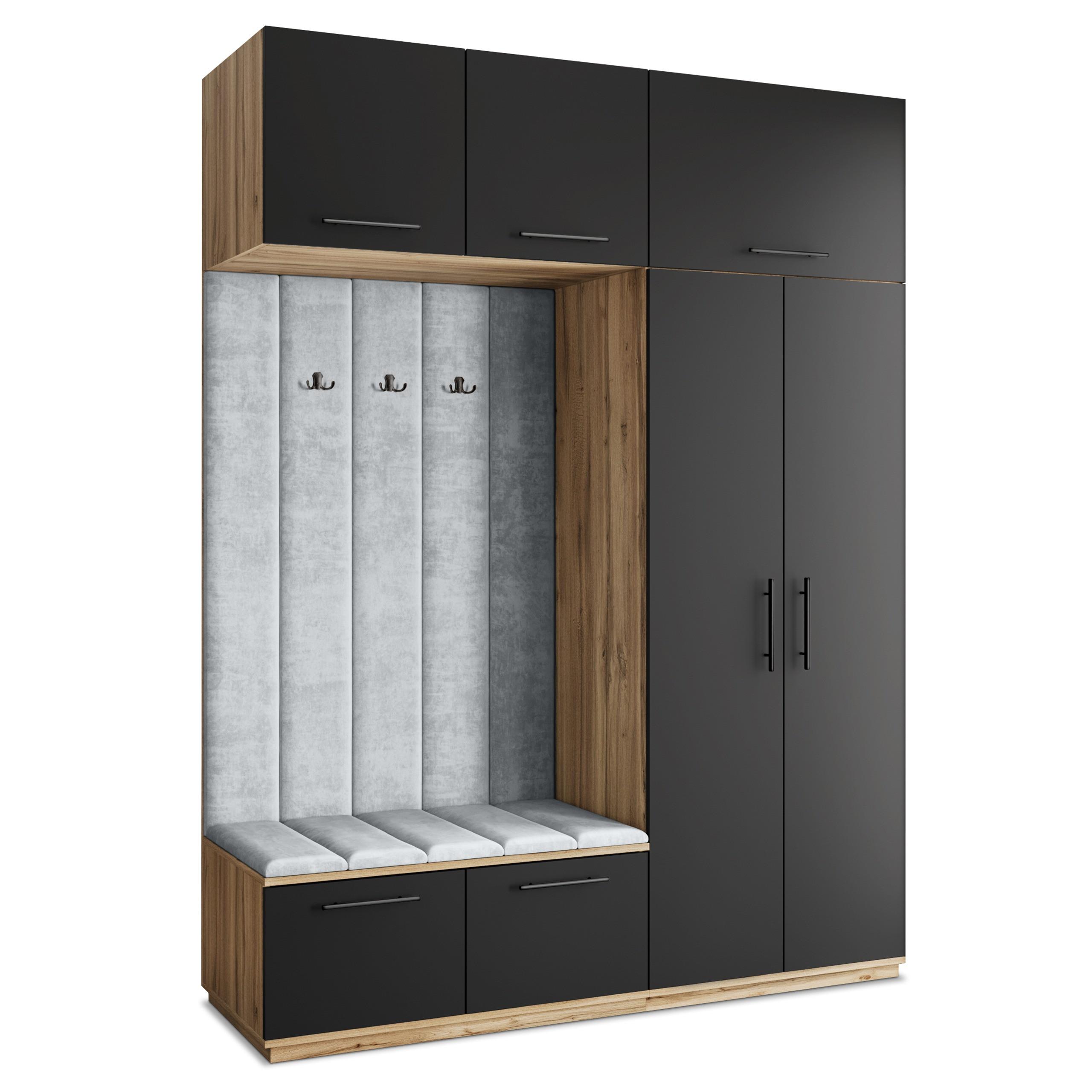 GARDEROBENSCHRANK REMA 180/240/60 cm Modern Eiche Wotan - Eiche Wotan/Hellgrau, Holzwerkstoff (180/240/60cm) - MASSENO
