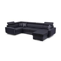 WOHNLANDSCHAFT PALAZZO Schwarz Geflochtener Stoff mit Schlaffunktion - Schwarz, Holz (337/97/184cm) - MASSENO