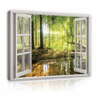 LEINWAND BILDER Fenster Wald Wohnzimmer 80x60 - Multicolor, Holzwerkstoff (80/60cm) - Wallarena
