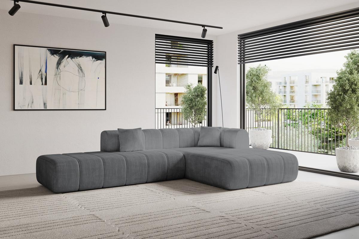 ECKSOFA Ottomane Rechts BILA-L 289x176x71 Dunkelgrau Cord - Dunkelgrau/Anthrazit, Holzwerkstoff/Kunststoff (289/176cm) - ALTDECOR
