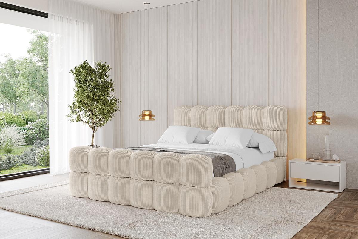 POLSTERBETT mit Bettkasten, Fußteil und Lattenrost, Bett mit Matratze H3/H4 - LEYA-Z 200x200 Beige - Creme, Holzwerkstoff/Textil (200/200cm) - ALTDECOR