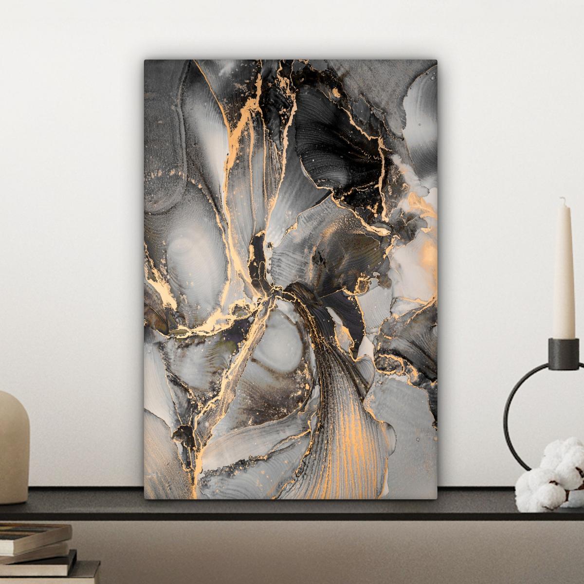LEINWANDBILD Grau - Luxus - Gold - Marmor Deko Wohnzimmer 20x30 cm - Dunkelgrau, Textil (20/30cm) - MuchoWow