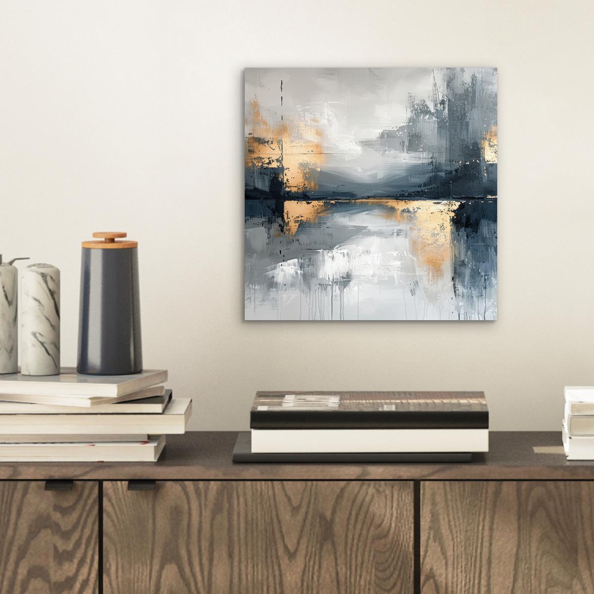 METALLBILD Kunst - Grau - Gold - Abstrakt 20x20 cm - Dunkelgrau, Metall (20/20cm) - MuchoWow