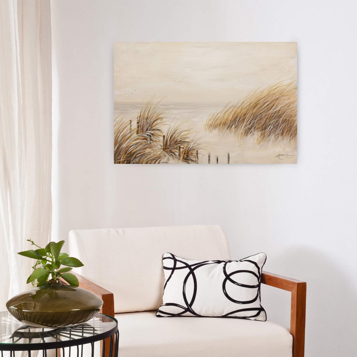 ACRYLBILD HANDGEMALT 90/60 cm - Beige, Holz/Textil (90/60cm) - KUNSTLOFT