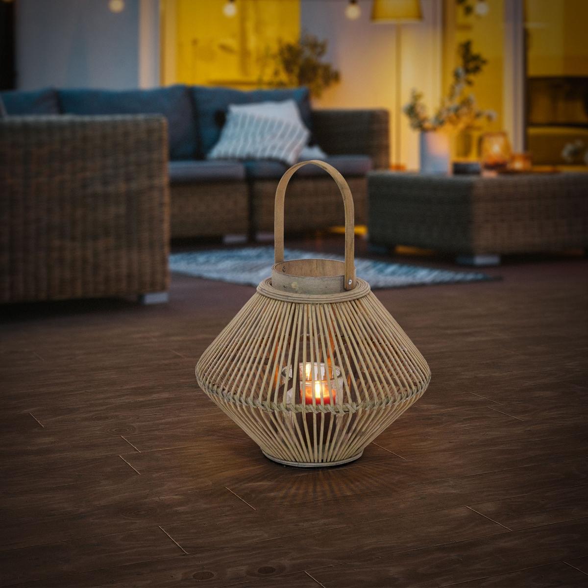 BAMBUS LATERNE H: 47 cm Holzfarbe Boho Stil - Naturfarben, Holz (38/47/38cm) - ECD-Germany