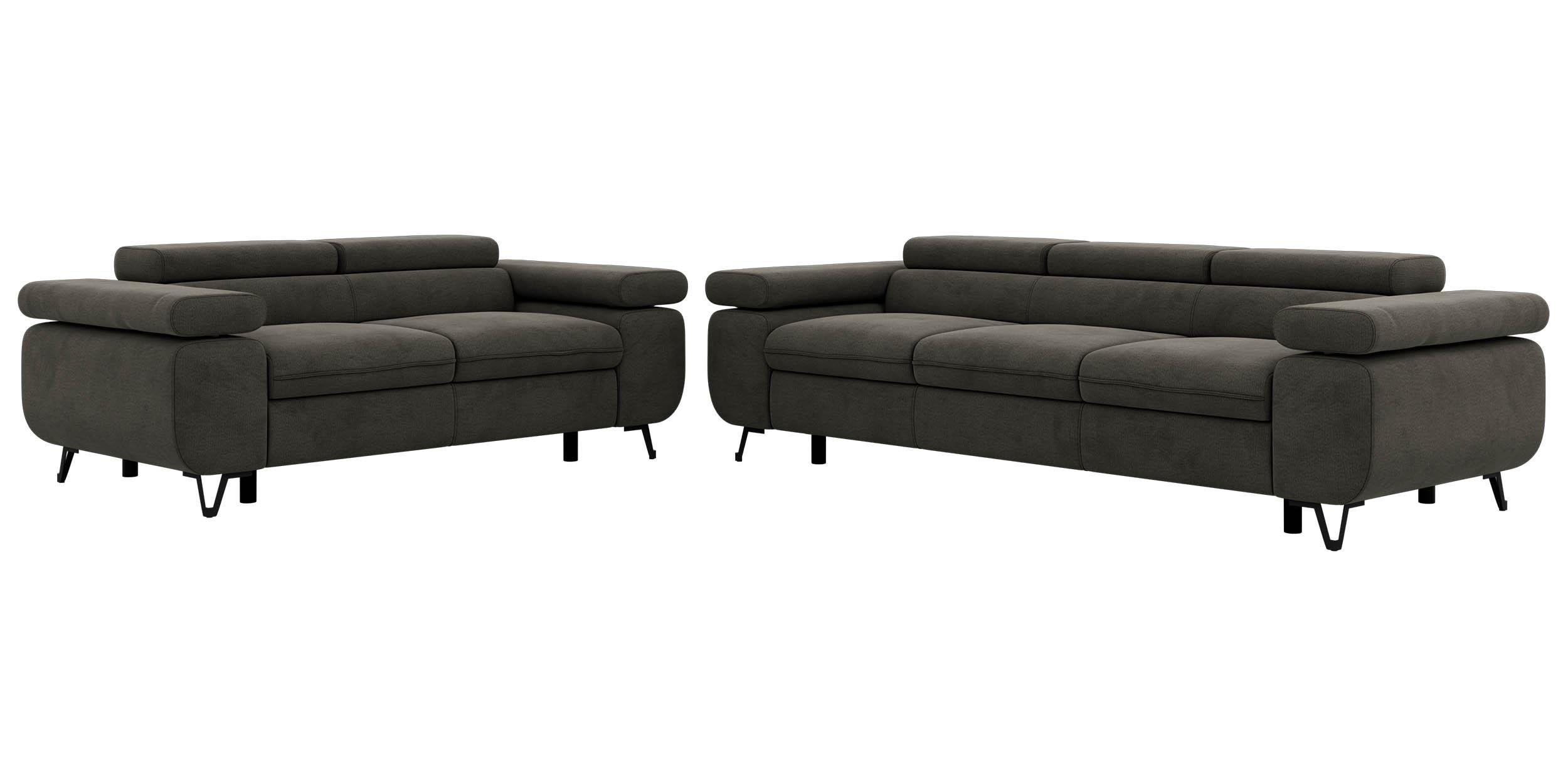SITZGARNITUR PETER 2+3 - Dunkelgrau Velvet - Dunkelgrau/Schwarz, Textil/Metall (262/76/99cm) - MKS