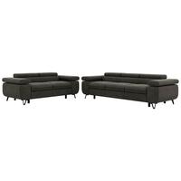 SITZGARNITUR PETER 2+3 - Dunkelgrau Velvet - Dunkelgrau/Schwarz, Textil/Metall (262/76/99cm) - MKS