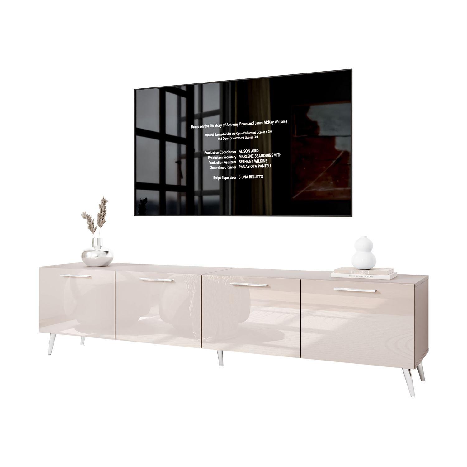 TV-ELEMENT AURA 200 KASCHMIR Hochglanz auf schrägen silbernen Beinen - Kaschmir/Silberfarben, Holzwerkstoff (200/49/40cm) - Lookway
