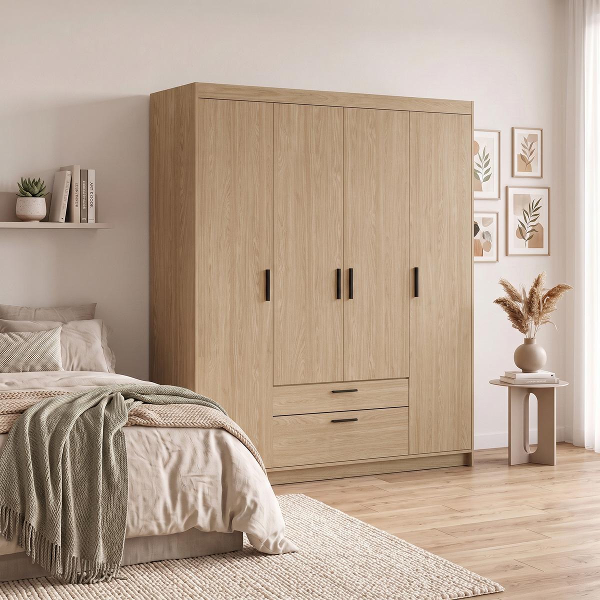 DREHTÜRENSCHRANK Elena mit 4 Türen und 2 Schubladen, ohne Spiegel Eiche Geölt - Eichefarben, Holzwerkstoff (176/190/53cm) - Beautysofa