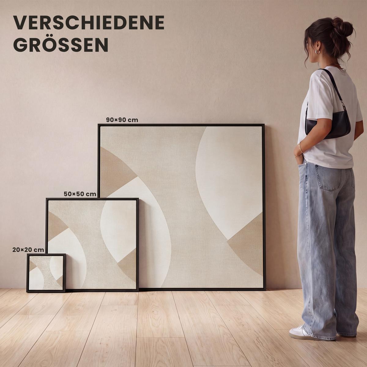 LEINWAND Bilder mit Rahmen - Braun - Japandi - Abstrakt - 20x20 - Sandfarben, Textil (20/20cm) - MuchoWow