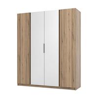 KLEIDERSCHRANK Nehir Eiche Evoke 200 cm - 4T Modern mit 2 Spiegeln mittig - Eichefarben, Holzwerkstoff/Kunststoff (200/239/61.9cm) - AX Living