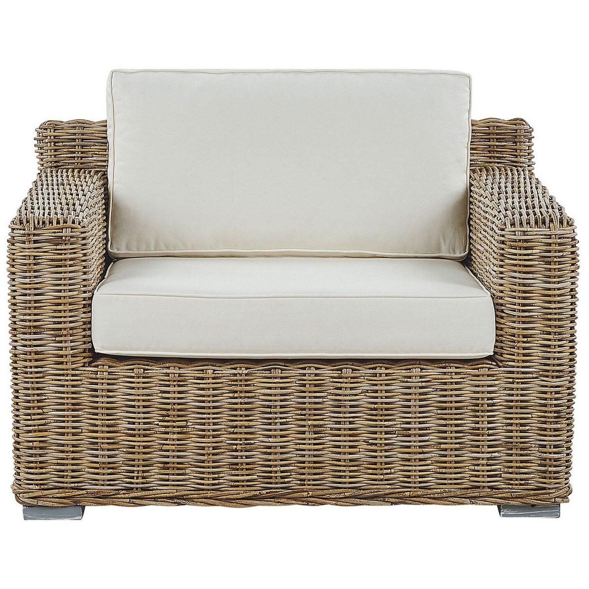 GARTENSESSEL 2er-Set Rattan natürlich Auflagen cremeweiß Ardea - Multicolor/Creme, Naturmaterialien (112/70/90cm) - Beliani