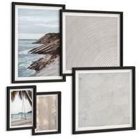 BILDER SET 5er Set - 50x50 cm & 20x30 cm & 40x60 cm Schwarzer Rahmen - Sommerlicher Sandstrand mit Meerblick - Schwarz, Kunststoff (40/60cm) - TULUP