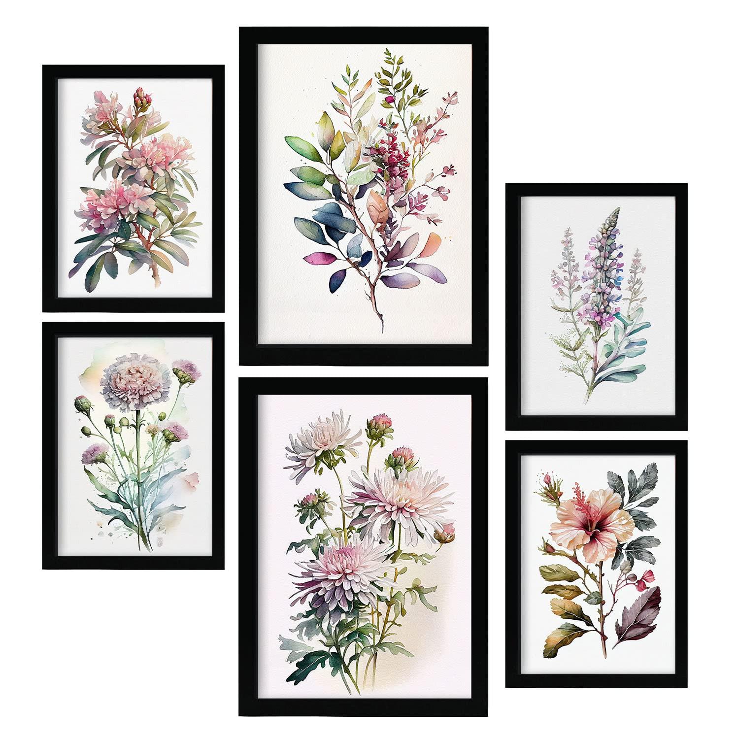 POSTER Set Mit 6 Landblumen Vollfarbige Blumenmotiven A3 & A4 Rahmenlos - Klar, Papier (29/3cm) - Nacnic