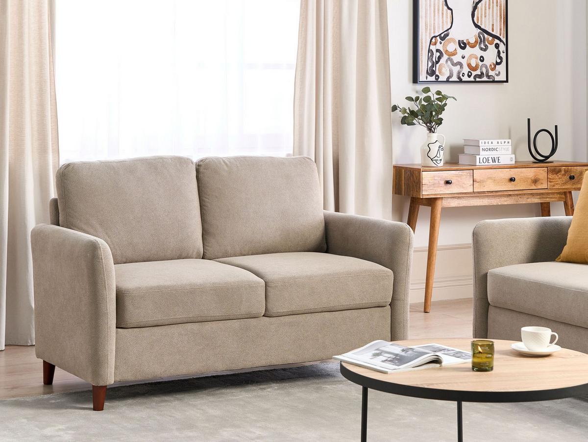 2-SITZER-SOFA Stoff taupe mit Stauraum Mare - Beige/Dunkelbraun, Textil (143/88/77cm) - Beliani