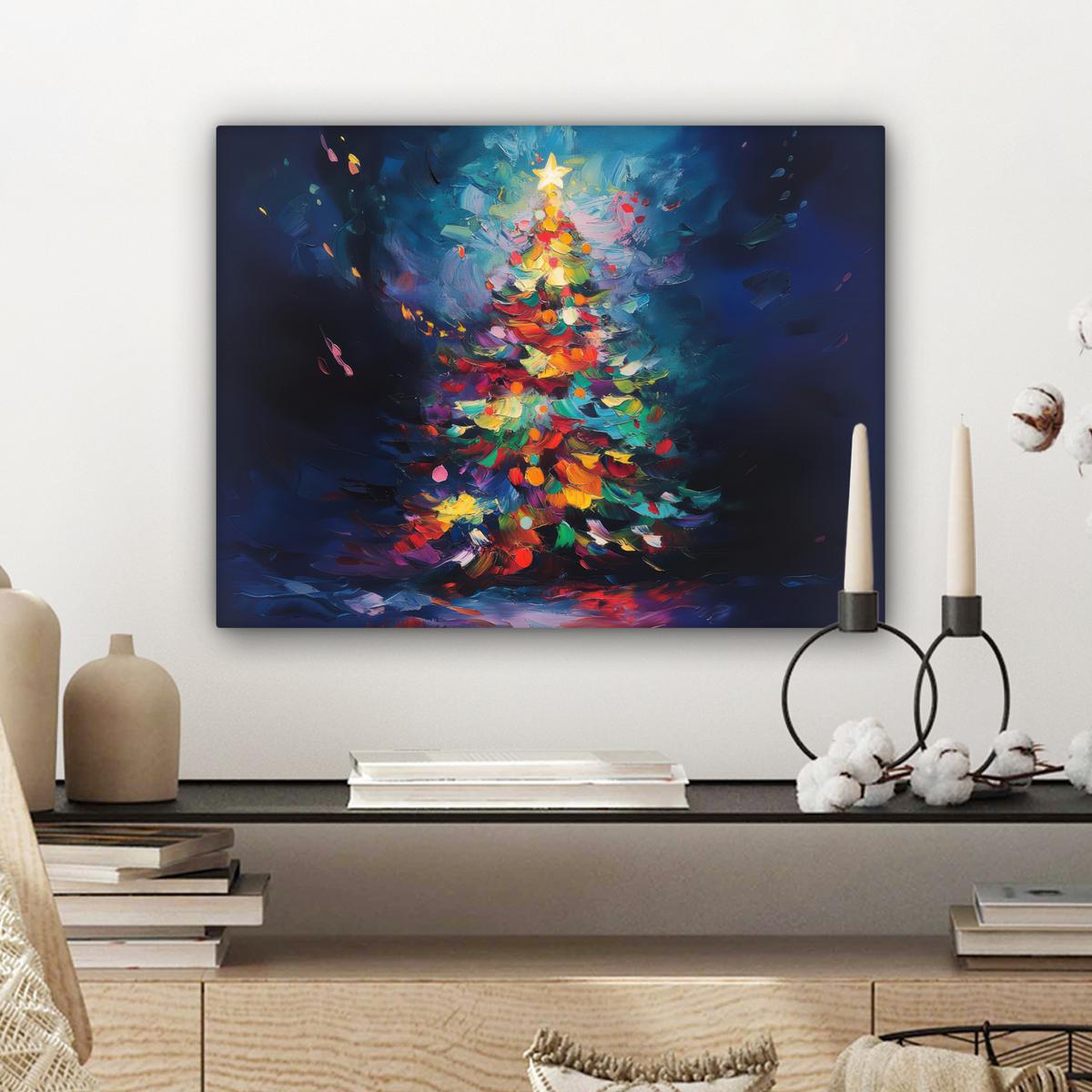 LEINWANDBILD Weihnachtsbaum - Weihnachten - Abstrakt - Farbenfroh Wandbild 40x30 cm - Multicolor, Textil (40/30cm) - MuchoWow