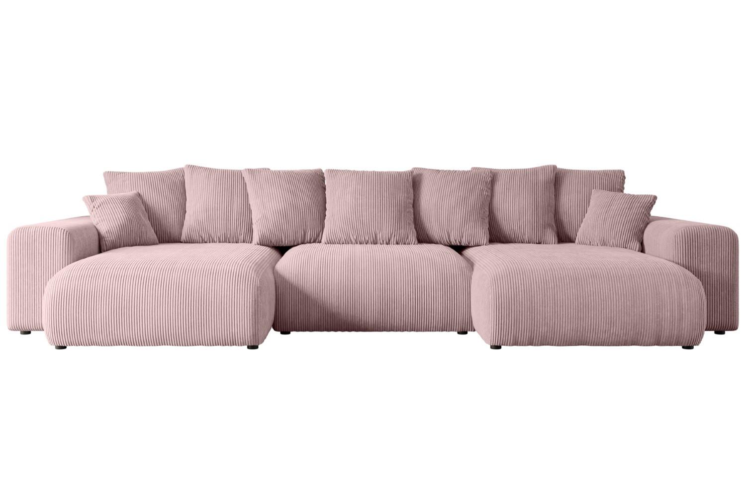 WOHNLANDSCHAFT mit Schlaffunktion ESKAR-U -364x176x72cm Rosa Cord - Schwarz/Rosa, Holzwerkstoff/Kunststoff (364/72/176cm) - ALTDECOR