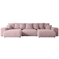 WOHNLANDSCHAFT mit Schlaffunktion ESKAR-U -364x176x72cm Rosa Cord - Schwarz/Rosa, Holzwerkstoff/Kunststoff (364/72/176cm) - ALTDECOR