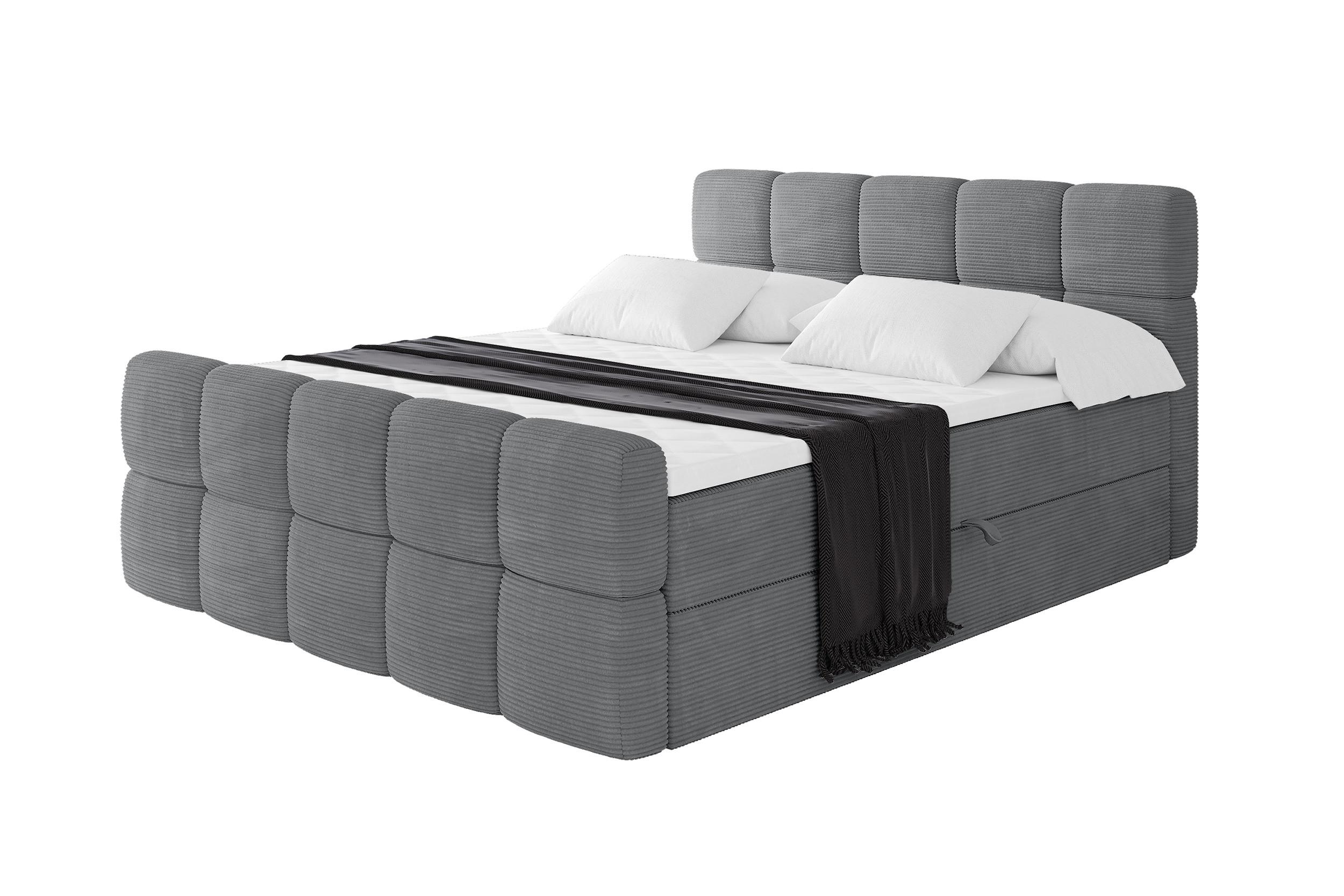 BOXBETT mit Matratze H3 - FAMA-Z - 120x200 cm Dunkelgrau Poso - Taupe, Holzwerkstoff - ALTDECOR
