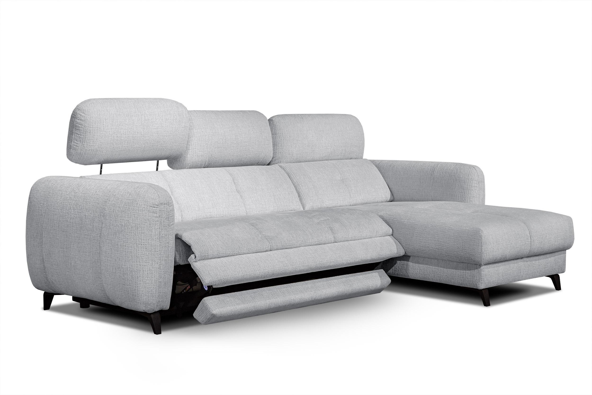 ECKSOFA SVEN 3-Sitzer, 1 Relax XL, verstellbare Kopfstützen, hellgrau - Hellgrau/Schwarz, Holzwerkstoff/Textil (256/163cm) - Wozimo